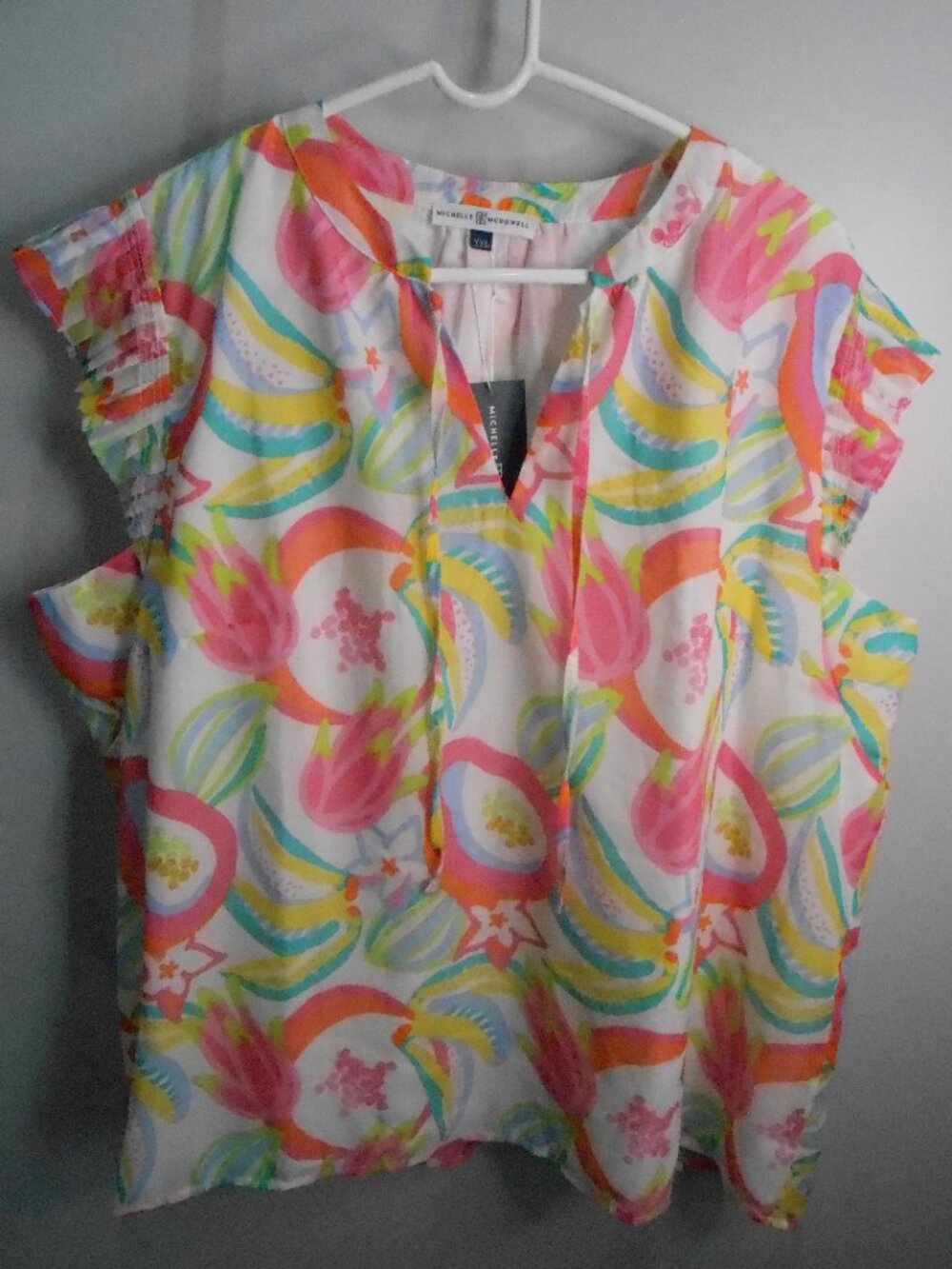 Michelle McDowell Copacabana White Valery Pink Blue Green Lined Blouse Size-XXL